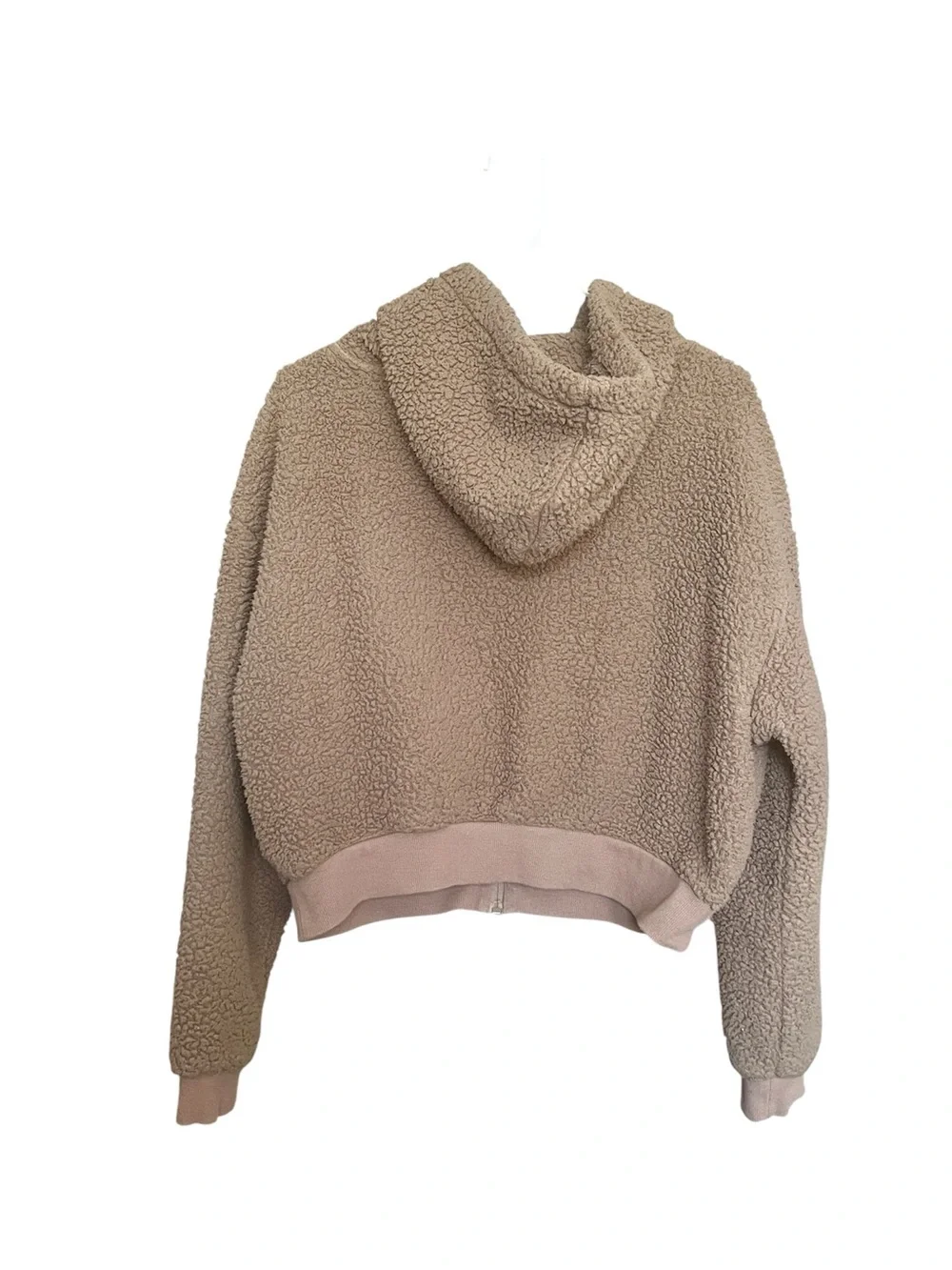 SKIMS Teddy Zip Up Hoodie Jacket SZ M Taupe Cozy Cropped Fleece Pockets